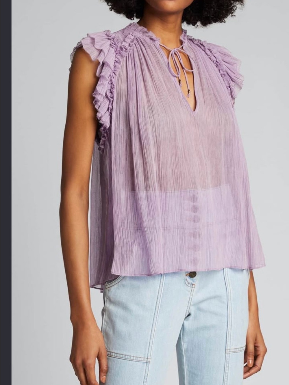 Ulla Johnson Lilac Flutter Sleeve V-Neck Blouse